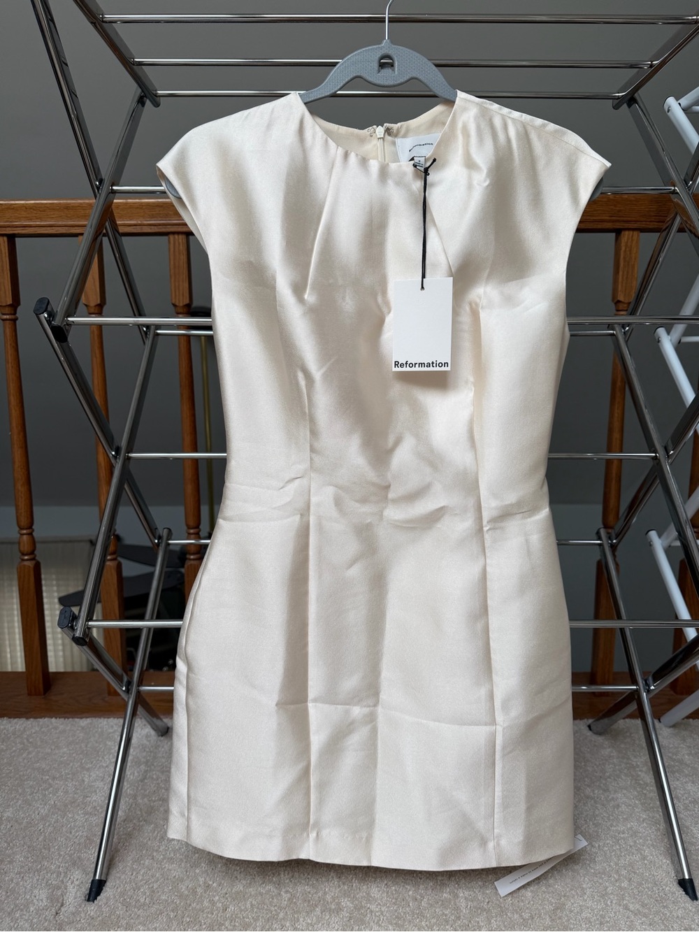 Reformation Ivory Satin Mini Sheath Dress